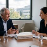 Documents de succession et contrat d'assurance vie posés sur un bureau de notaire avec stylo et dossiers